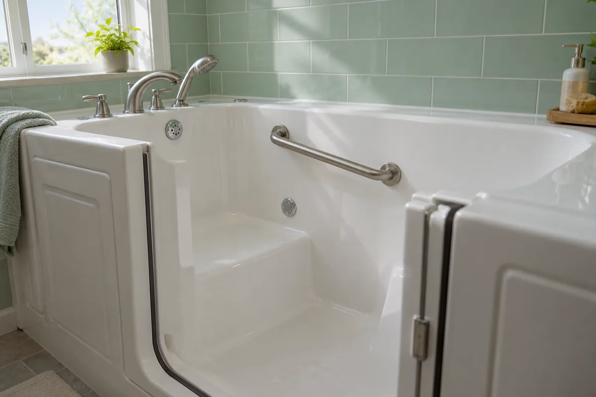 Grab bar above a walk-in tub seat